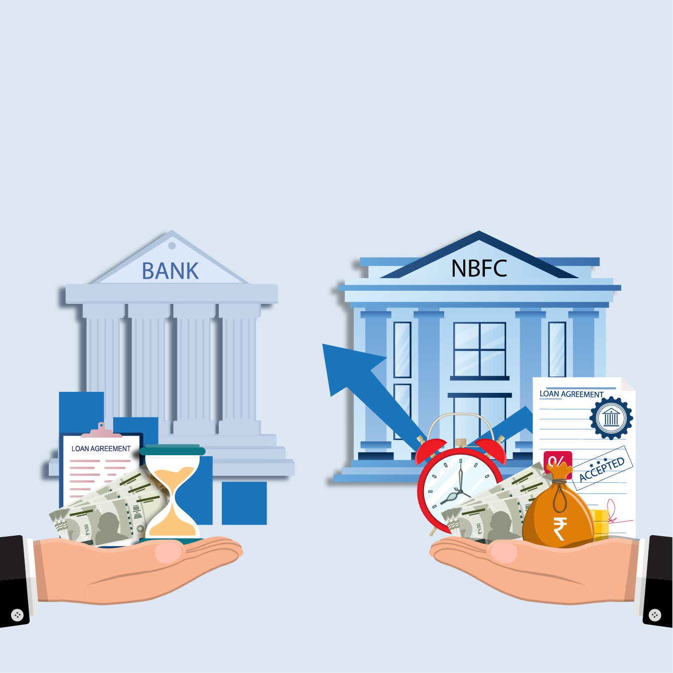 Bank loan vs NBFC loan comparison illustration for MSME borrowers in India
